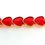Glass Fire Polished Table Cut Window Bead - Heart 14MM RUBY with METALLIC COATING