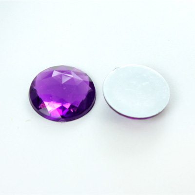 Plastic Flat Back Foiled Rauten Rose Rhinestone - Round 18MM AMETHYST