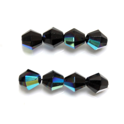 Czech Glass Fire Polished Bead - Bicone 08MM JET AB