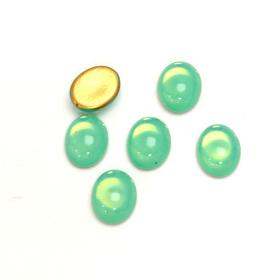 Glass Medium Dome Foiled Cabochon - Oval 10x8MM OPAL GREEN