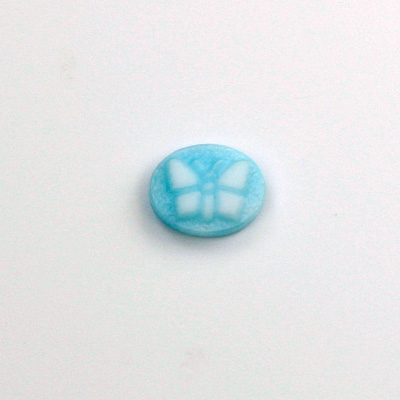 German Glass Cameo Butterfly Oval 10x8MM WHITE ON BLUE