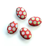 Pressed Glass Peacock Bead - Oval 14x10MM MATTE RED