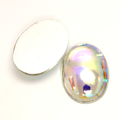 Glass Medium Dome Foiled Cabochon - Coated Oval 25x18MM CRYSTAL AB