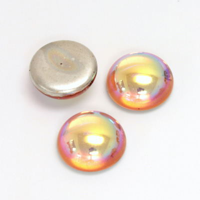 Glass Medium Dome Foiled Cabochon - Round 15MM Coated ROSALINE AB