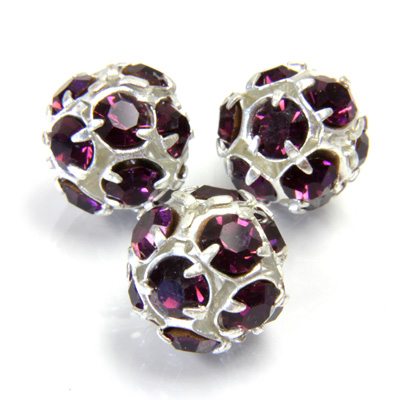 Czech Crystal Rhinestone Ball - 12MM AMETHYST-SILVER