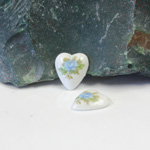 Japanese Glass Porcelain Decal Painting - Rose Heart 11.5x10MM BLUE ON CHALKWHITE