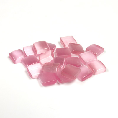 Fiber-Optic Flat Back Buff Top Straight Side Stone - Square 06x6MM CAT'S EYE LT PINK