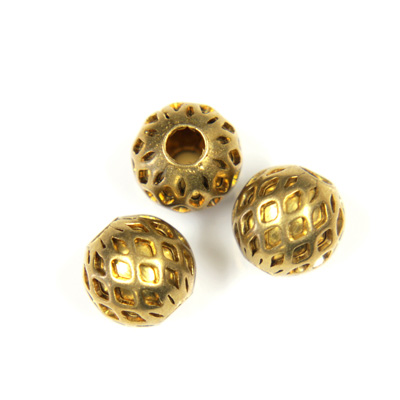 Brass Machine Made Bead - Diamond Engraved Round 08MM RAW BRASS