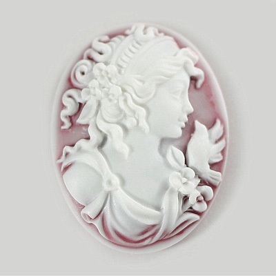 Plastic Cameo - Woman, Grecian Oval 40x30MM WHITE ON RUBY FS