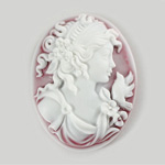 Plastic Cameo - Grecian Woman Oval 40x30MM WHITE ON RUBY FS