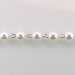 Linked Bead Chain Rosary Style with Glass Pearl Bead - Round 6MM WHITE-SILVER