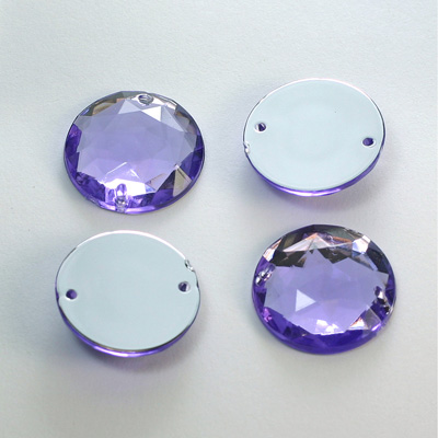 Plastic Flat Back 2-Hole Foiled Sew-On Stone - Round 18MM TANZANITE