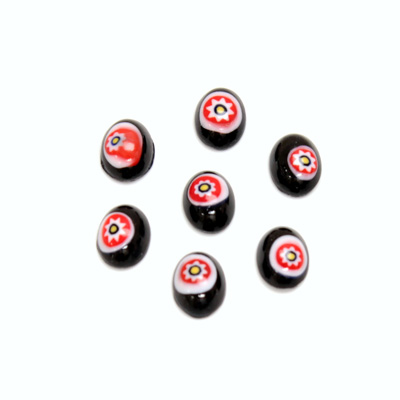 Glass Medium Dome Lampwork Cabochon - Oval 08x6MM VENETIAN BLACK MOSAIC (04473)