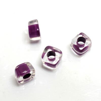 Plastic Bead - Color Lined Smooth Large Hole Square 6x9MM CRYSTAL PURPLE LINE