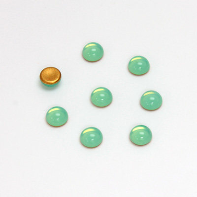 Glass Medium Dome Foiled Cabochon - Round 05MM OPAL GREEN