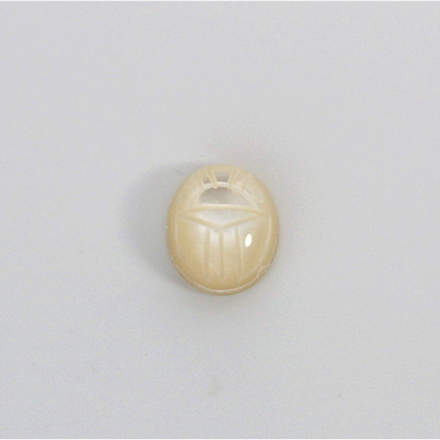 Shellstone Flat Back Carved Scarab 12x10MM WHITE MOP