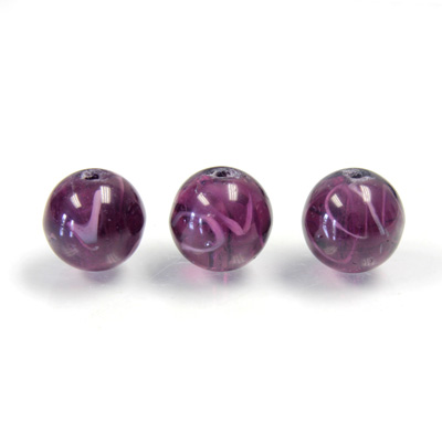 Czech Glass Lampwork Bead - Round 10MM FLAWED AMETHYST