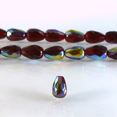 Czech Glass Fire Polish Bead - Pear 10x7MM GARNET AB