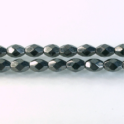 Czech Glass Fire Polish Bead - Oval 07x5MM HEMATITE