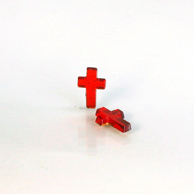 Glass Flat Back Foiled Mirror - Cross 10x6MM RUBY