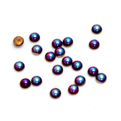 Glass Medium Dome Foiled Cabochon - Round 04MM RUBY AB