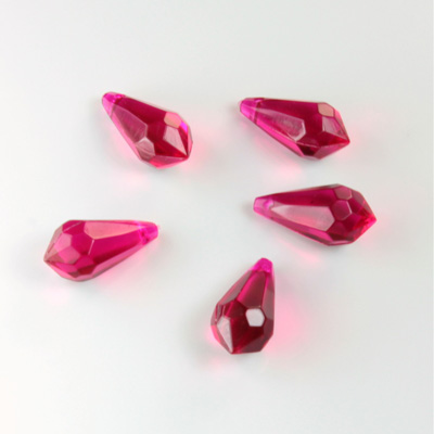 German Plastic Pendant - Transparent Faceted Drop 13x6 FUCHSIA