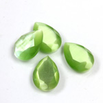 Fiber-Optic Flat Back Stone with Faceted Top and Table - Pear 14x10MM CAT'S EYE LT GREEN