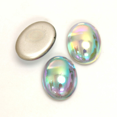 Glass Medium Dome Foiled Cabochon - Coated Oval 18x13MM CRYSTAL AB