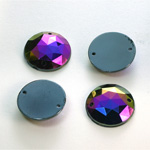 Plastic Flat Back Faceted 2-Hole Opaque Sew-On Stone - Round 18MM JET AB