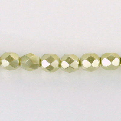 Czech Glass Pearl Faceted Fire Polish Bead - Round 06MM LT OLIVE 70457