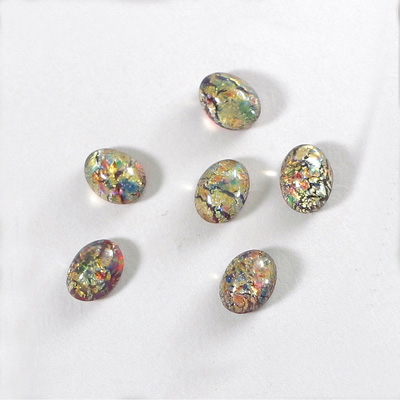 Glass Medium Dome Lampwork Cabochon - Oval 08x6MM RED MULTI OPAL (02421)