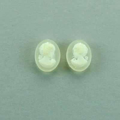 Plastic Cameo - Woman with Bow Oval 10x8MM IVORY ON MATTE Crystal