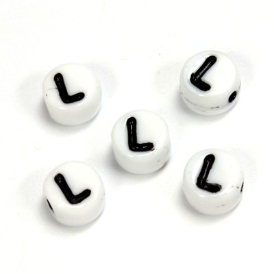 Czech Pressed Glass Engraved Bead - Alphabet 6MM BLACK ON WHITE