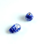 Glass Lampwork Bead - Pear Shape Smooth 14x8MM PATTERN BLUE CRYSTAL