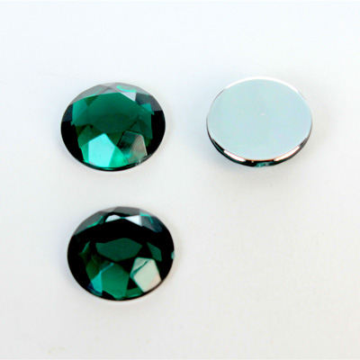 Plastic Flat Back Foiled Rose Cut Rhinestone - Round 15MM EMERALD