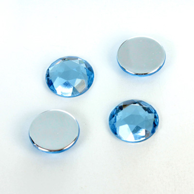 Plastic Flat Back Foiled Rose Cut Rhinestone - Round 13MM LT SAPPHIRE