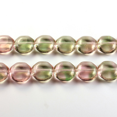 Czech Glass Pressed Bead - SmoothOctagon 12MM 2-TONE ROSE-PERIDOT