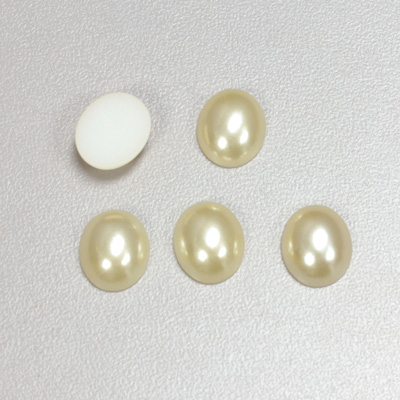 Plastic Medium Dome Pearl Cabochon - Oval 12x10MM CREME