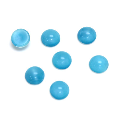 Glass Medium Dome Cabochon - Round 07MM MOONSTONE AQUA