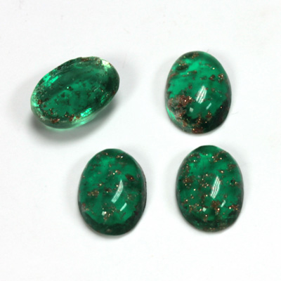 Glass Medium Dome Lampwork Cabochon - Oval 14x10MM GOLD FLECK EMERALD (05053)