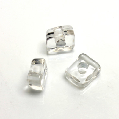 Plastic Bead - Color Lined Smooth Large Hole Square 6x12MM CRYSTAL WHITE LINE