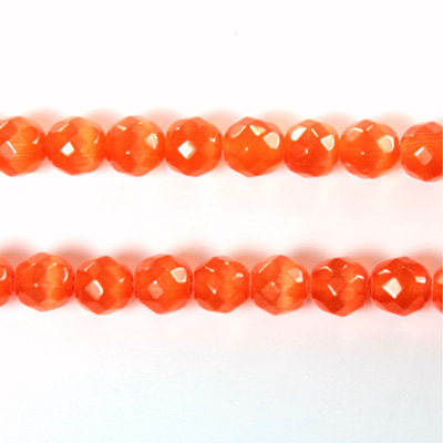 Fiber Optic Synthetic Cat's Eye Bead - Round Faceted 06MM CAT'S EYE ORANGE