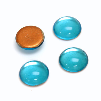 Glass Medium Dome Foiled Cabochon - Round 13MM AQUA