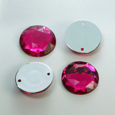 Plastic Flat Back 2-Hole Foiled Sew-On Stone - Round 18MM FUCHSIA