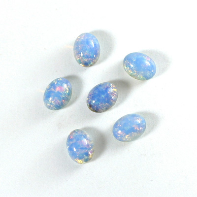 Glass Medium Dome Lampwork Cabochon - Oval 08x6MM BLUE OPAL (04531)