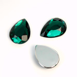 Plastic Flat Back Foiled Rose Cut Rhinestone - Pear 18x13MM EMERALD