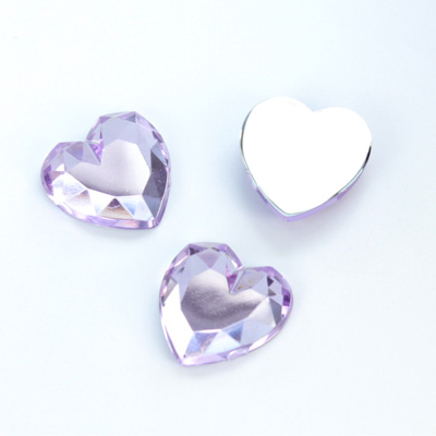 Plastic Flat Back Foiled Rose Cut Rhinestone - Heart 15.5MM LT AMETHYST