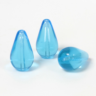 Czech Pressed Glass Bead - Smooth Pear 18x11MM AQUA