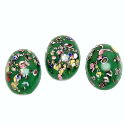 Glass Medium Dome Lampwork Cabochon - Oval 18x13MM MOSAIC GREEN (04566)