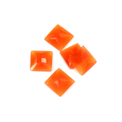 Fiber-Optic Flat Back Stone - Faceted checkerboard Top Square 8x8MM CAT'S EYE ORANGE